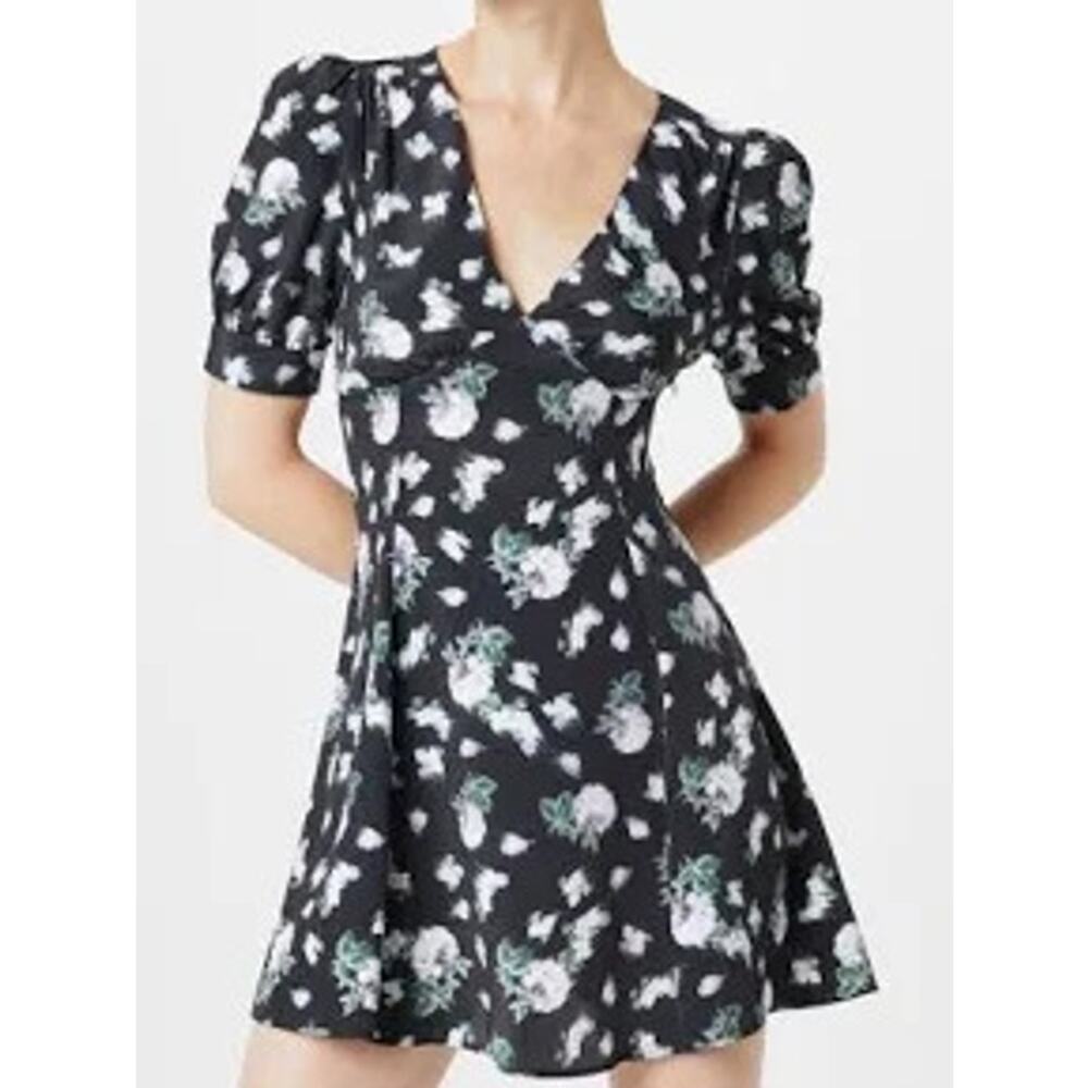 Topshop Bella V-Neck Mini Tea Dress In Blurred Floral Print Women 2 NWT